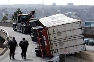 Truck on its side