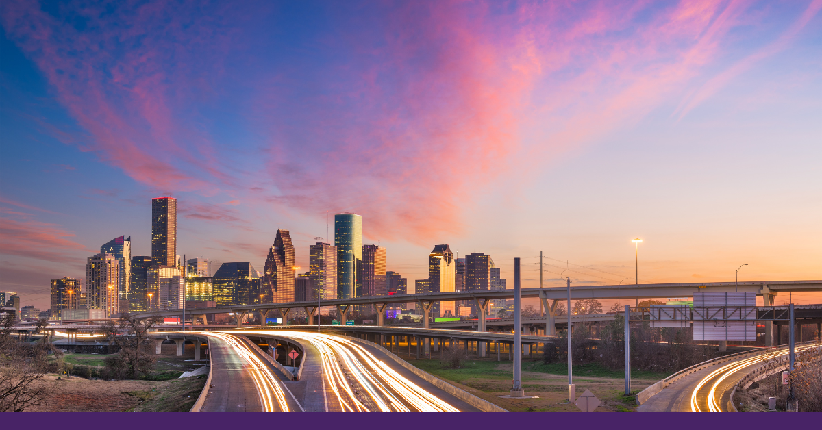 houston tx skyline and roadways